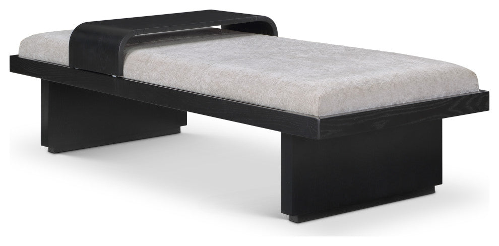 Arlington Chenille Fabric Upholstered Bench, Grey, Black Finish
