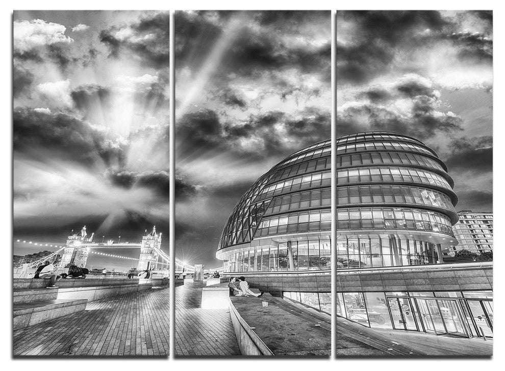 "London Night Cityscape around Southwark" Metal Wall Art, 3 Panels, 36"x28"