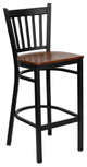 Black Vertical Back Metal Restaurant Barstool, Cherry Wood Seat