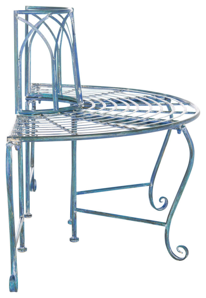 Safavieh Abia Wrought Iron 50"W Outdoor Tree Bench, Antique Blue