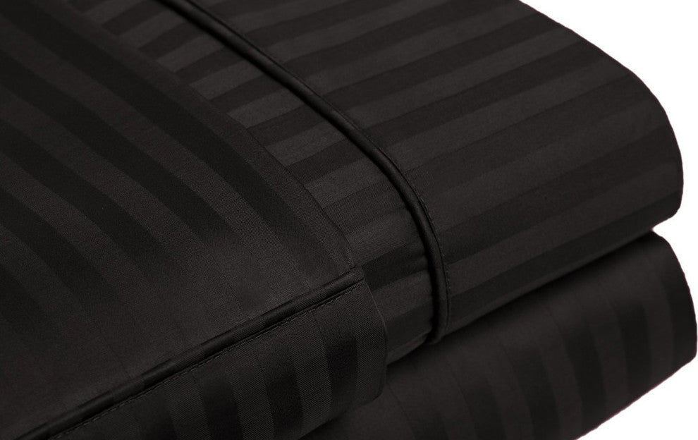 Sateen Stripe Soft 100% Microfiber Sheet Set, Black, Queen