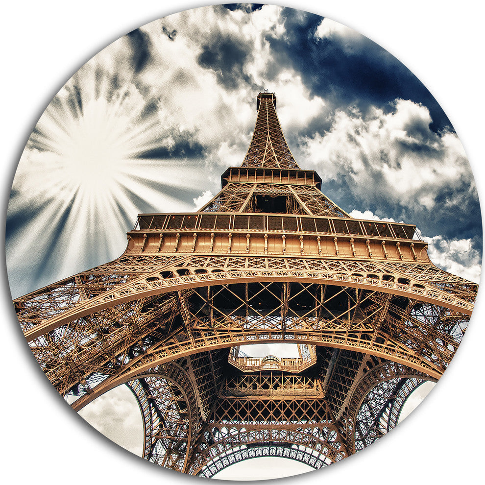Fisheye View Of Eiffel Tower, Cityscape Digital Art Round Wall Art, 11"