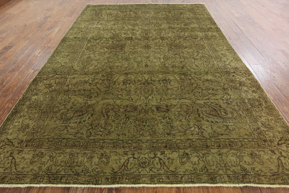 8'x12' Herati Design Floral Green Overdyed Hand Knotted Wool Area Rug H9086