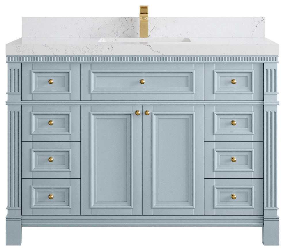 Paris 48" Single Sink Bathroom Vanity, Blue Heather 2" Empira Quartz