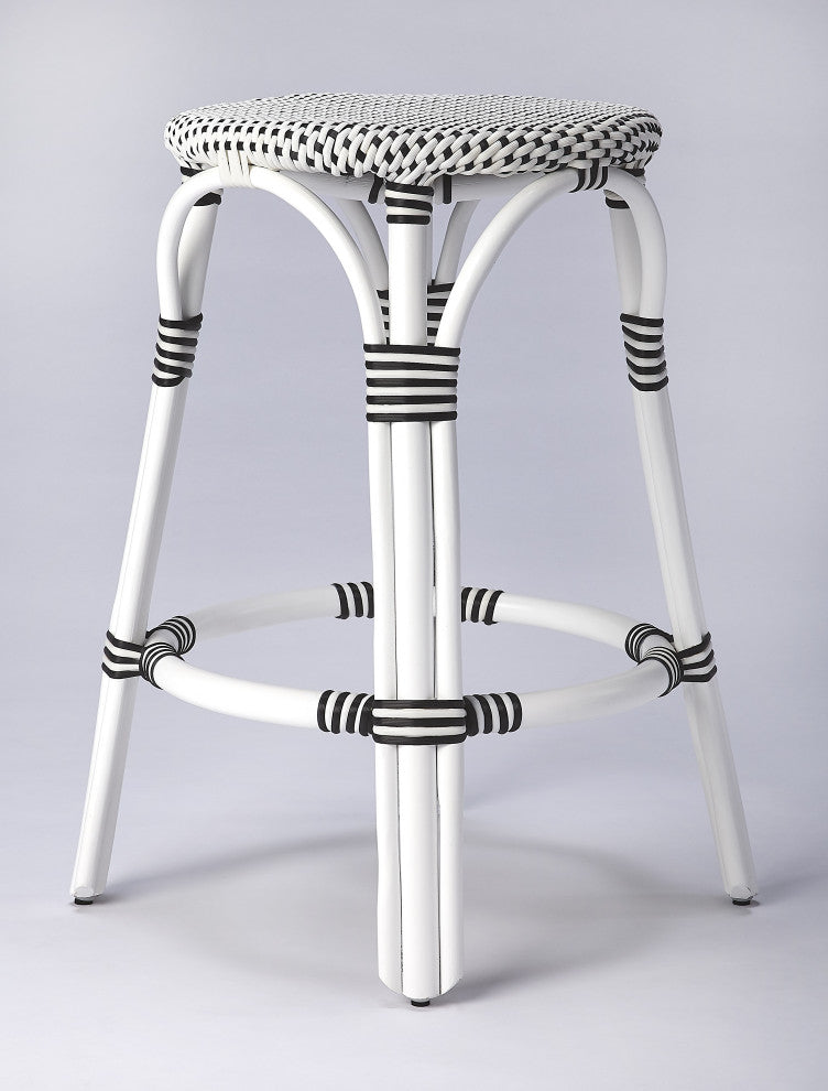 Butler Tobias Black and White Rattan Counter Stool