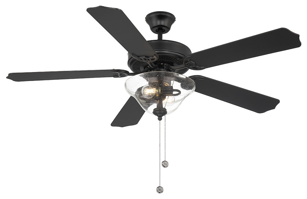 52" 2-Light Ceiling Fan, Matte Black, Matte Black