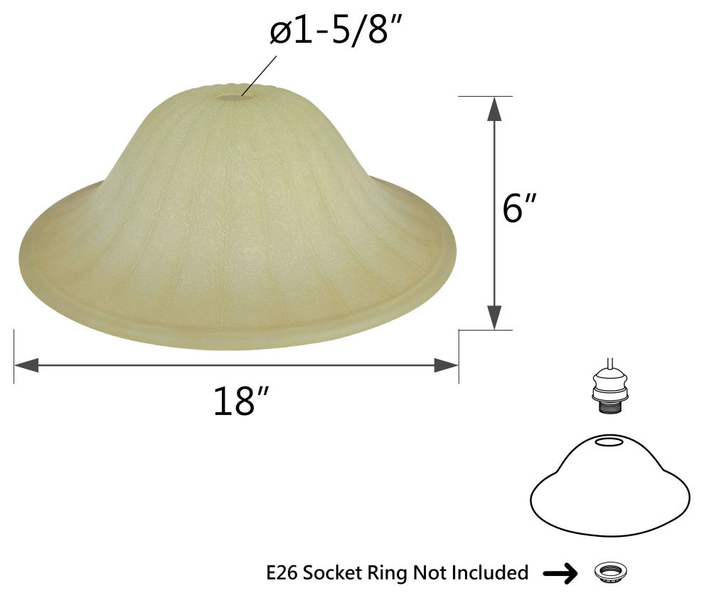 23092-01 Amber Replacement Torchiere Glass Shade, 6"x18"