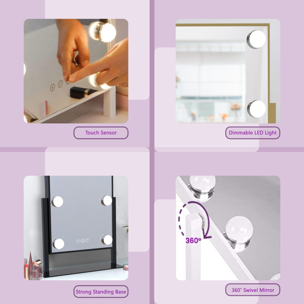 Hollywood Tri Tone LED Makeup Mirror with 360 Degree Swivel, Black