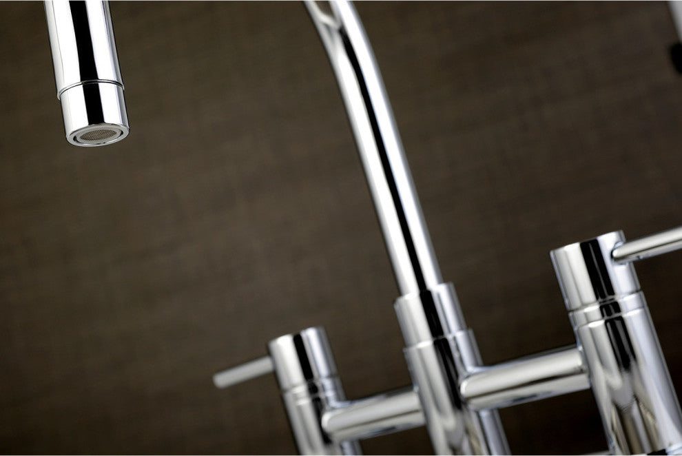 Kingston Two-Handle Gooseneck Bridge Kitchen Faucet Sprayer, Polished Chrome