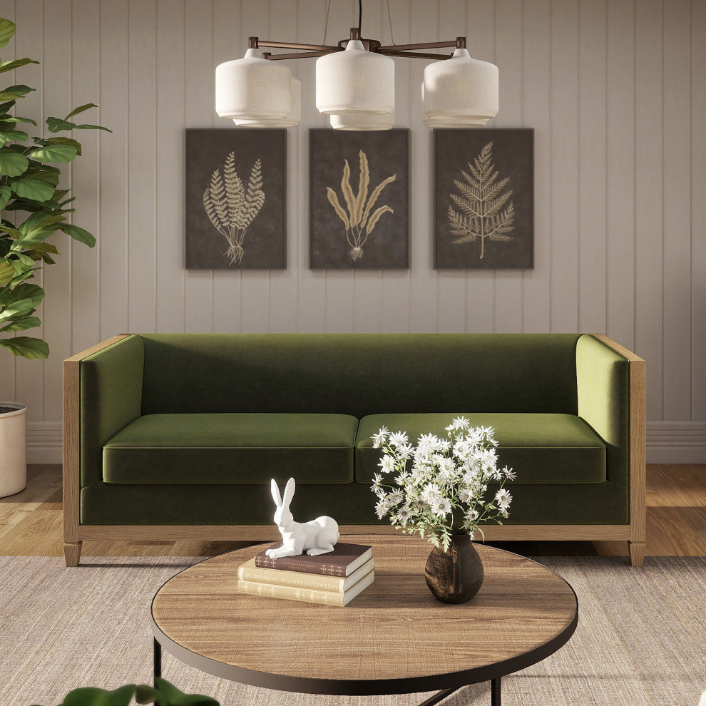 Georgia 81" Cane Rattan Tuxedo Sofa, Olive Green