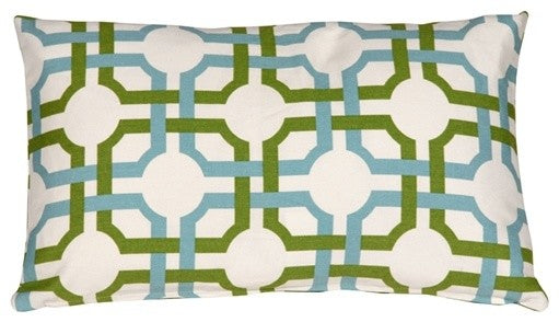 Pillow Decor - Waverly Groovy Grille Throw Pillow, Green, Blue and Cream, 12" X