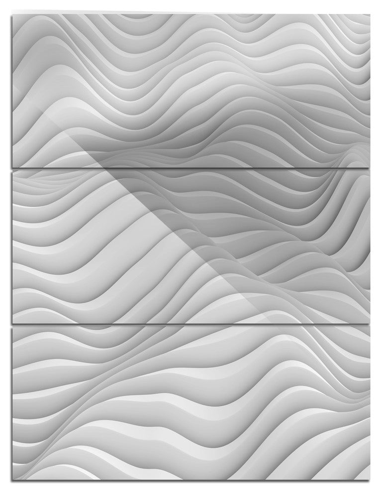 "Fractal Rippled White 3-D Waves" Metal Wall Art, 3 Panels, 28"x36"