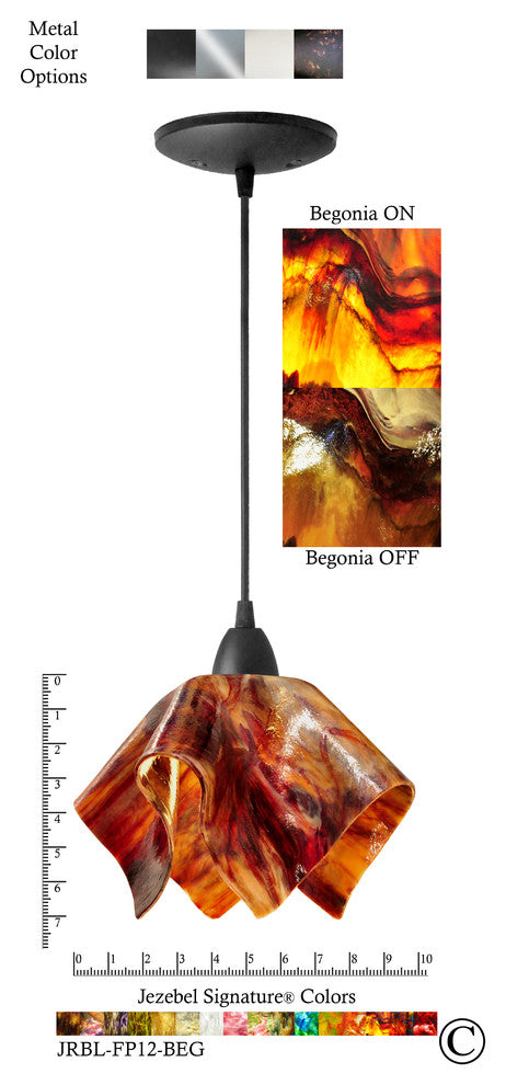 Small Jezebel Signature Flame Pendant, Begonia, Matte Black Base