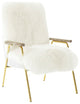 Sheepskin Armchair, Mid Century Modern Fur Accent Chair, Gold Lounge Chair, Whit