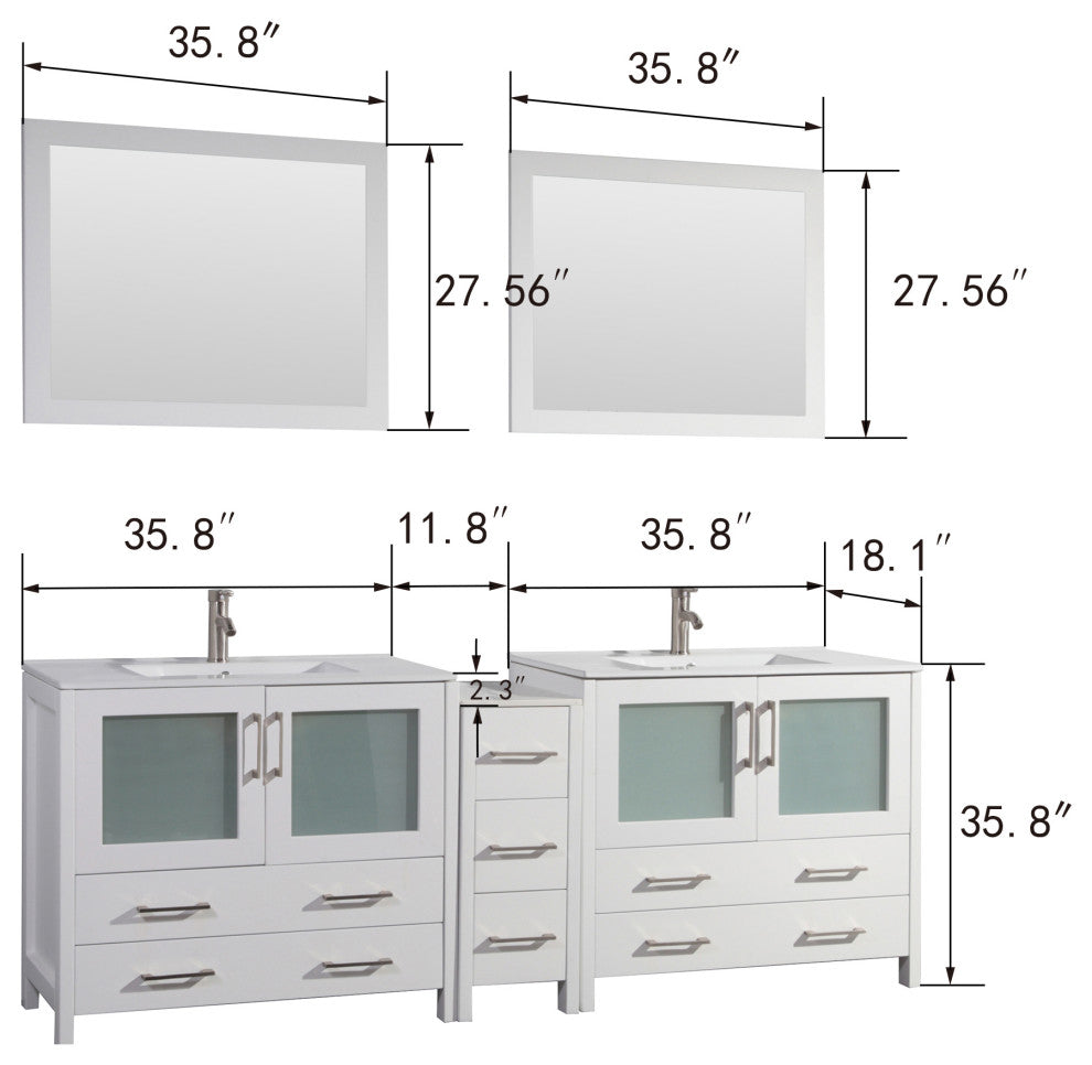 Vanity Art Vanity Set With Ceramic Top, 84"