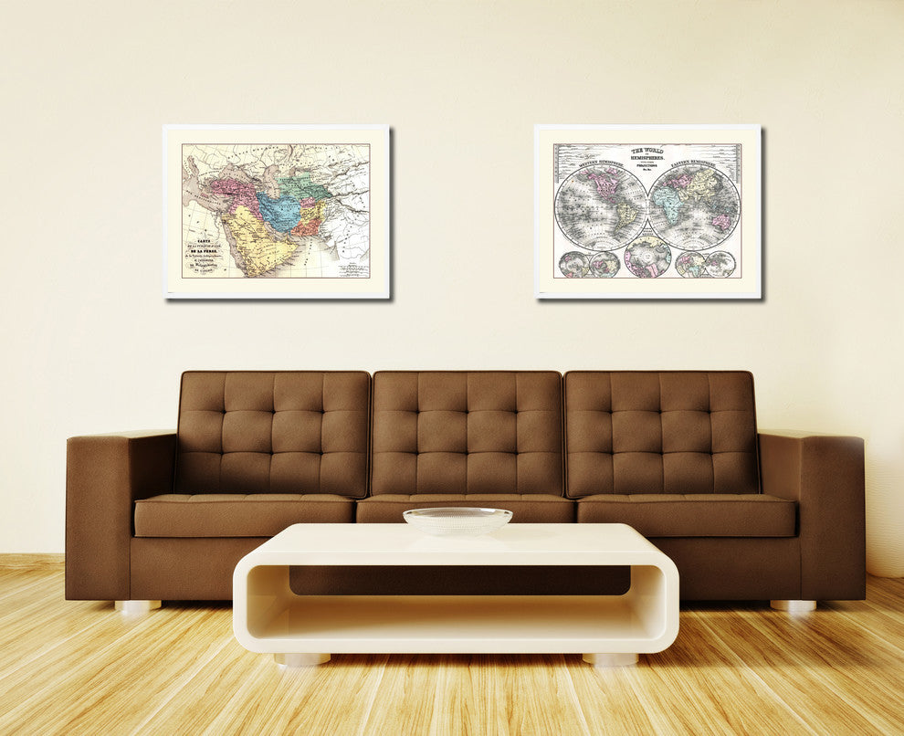Persia, Arabia, Iraq, Iran Old Map Print On Canvas With Picture Frame 28" X 37"