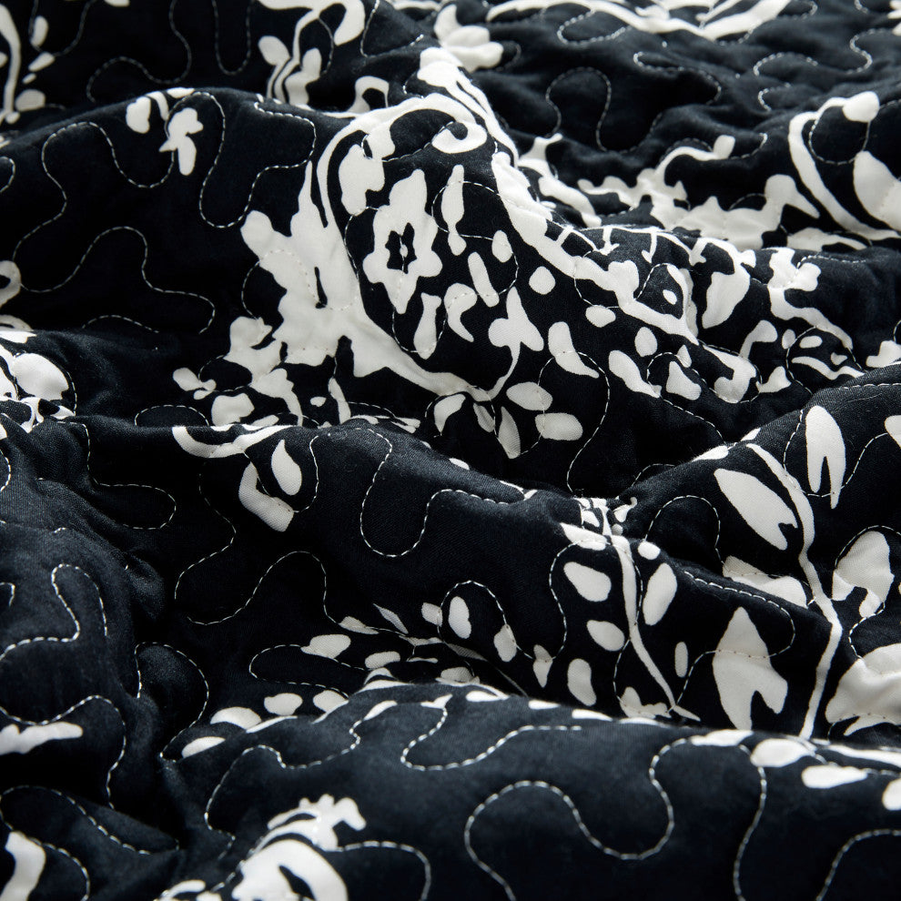 LA Boheme 5 Piece Printed Bed Spread Set, Black, Queen