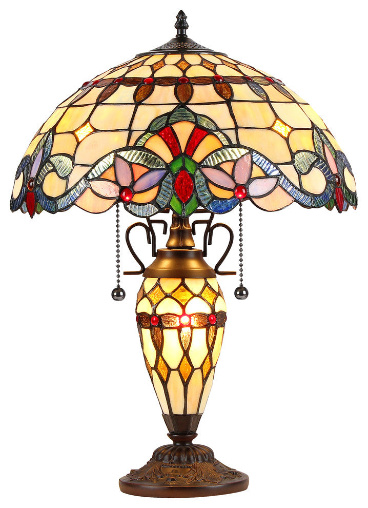 COOPER Tiffany-style 3 Light Victorian Double Lit Table Lamp 16inches Shade
