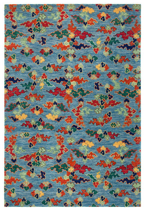 Sky Blue Tibetan Rug, 5'x7'