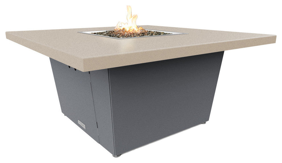 Square Fire Pit Table, 44x44, Chat Height, Natural Gas, Beige Top, Gray