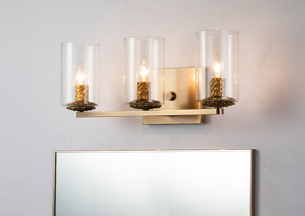 Bolivar 3-Light Vanity Fixture, Antique Brass