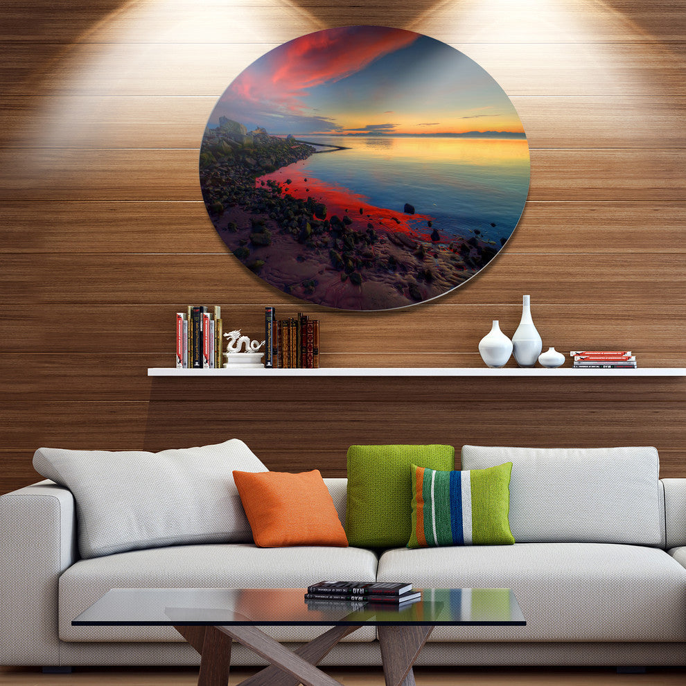 Blasts Of Color At The Sunset, Seashore Art Round Wall Art, 23"