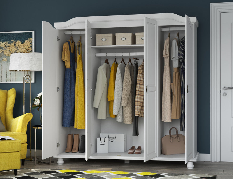 100% Solid Wood Kyle 4-Door Wardrobe, White