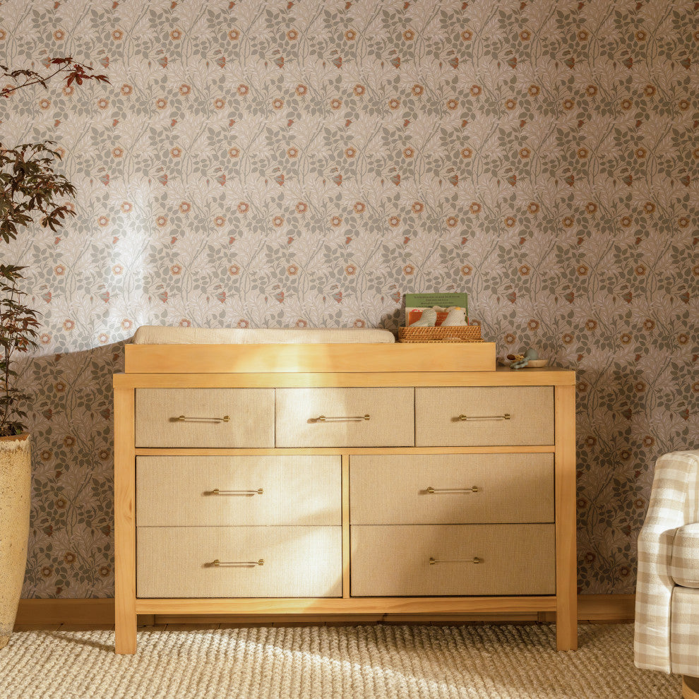 Eloise 7-Drawer Assembled Dresser, Honey and Performance Sand Eco-Weave