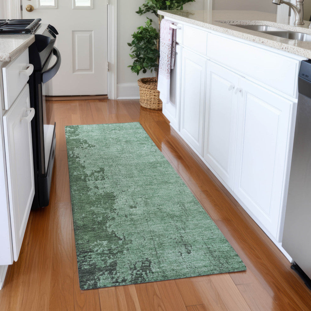 Machine Washable Indoor/Outdoor Chantille ACN1912 Teal 2'3" x 7'6" Runner Rug