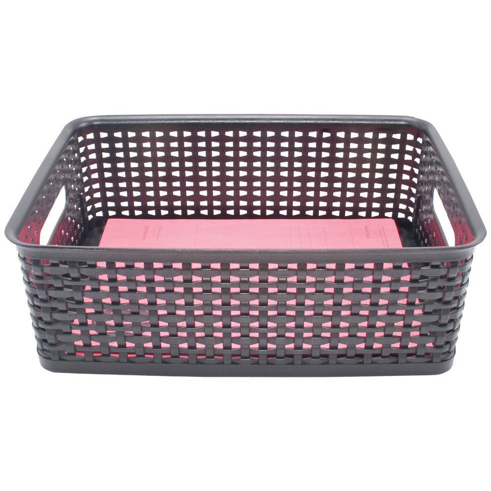 Plastic Weave Bin, Medium, Black, 2-Pack