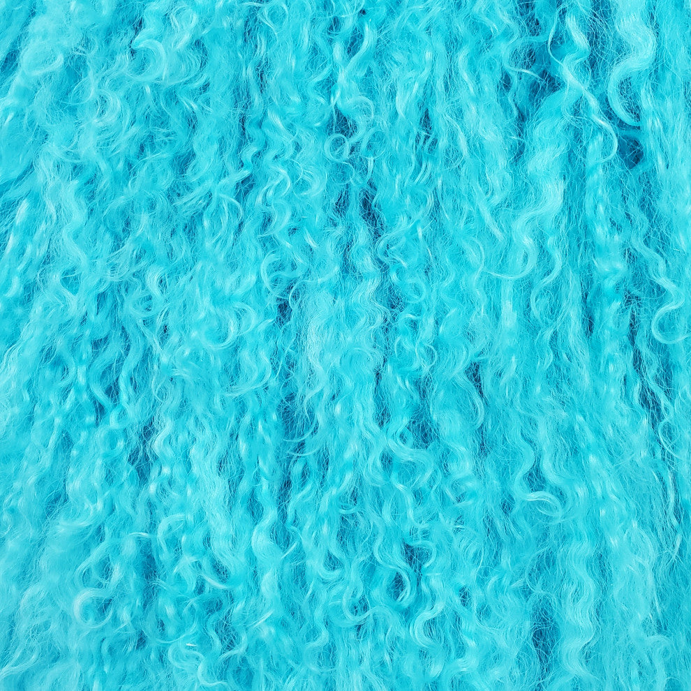 Genuine Mongolian Sheepskin Throw Pillow with Insert (16+ Colors), Turquoise