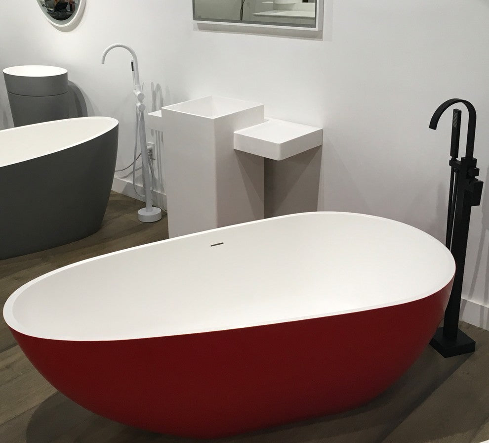 ADM Oval Freestanding Bathtub, Matte Red Exterior/White Interior, 66.9"