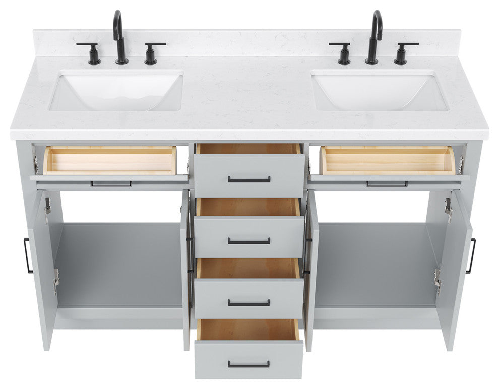 Ariel Hepburn 60" Double Rectangle Sinks Vanity, Carrara Quartz