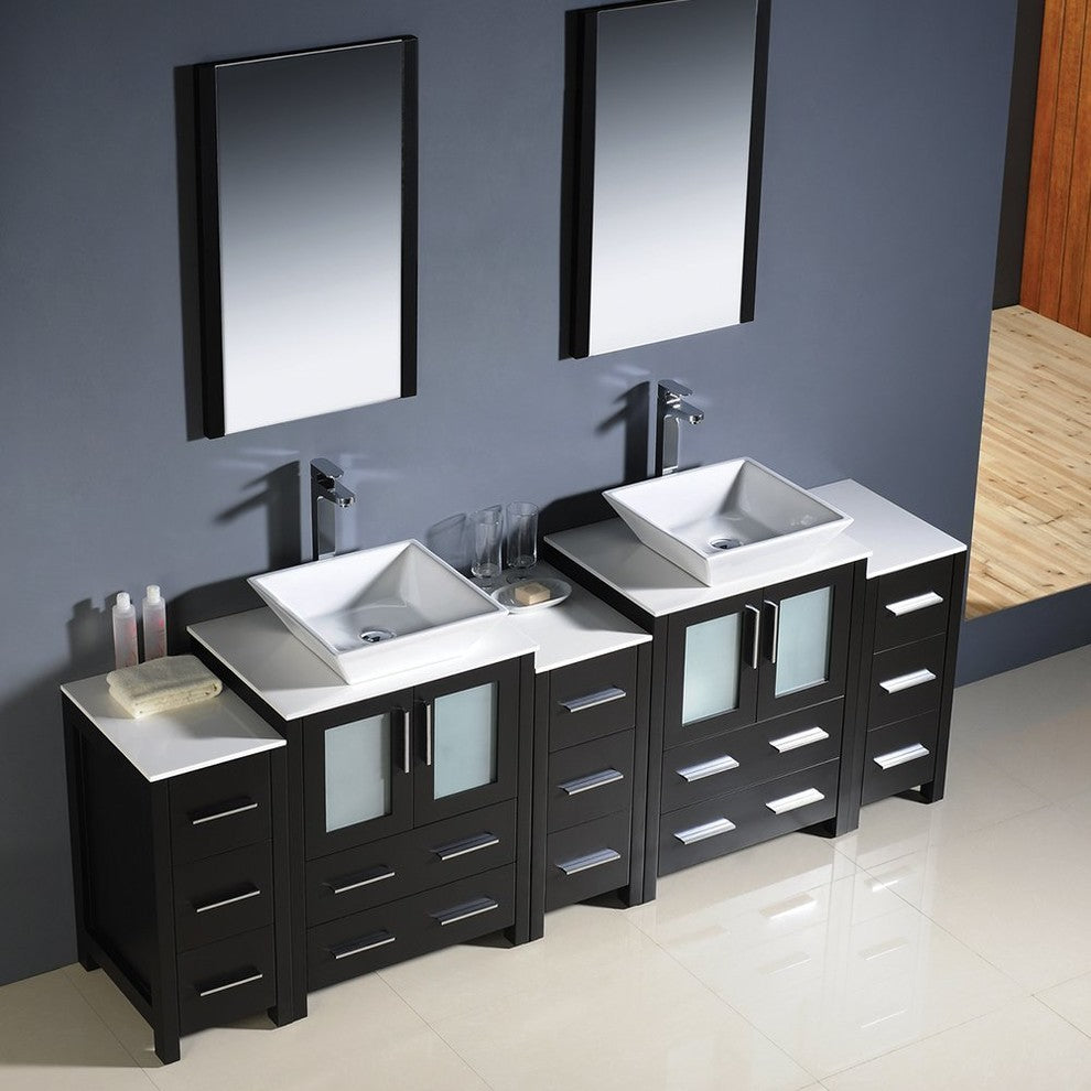 Torino 84" Espresso Modern Double Sink Bathroom Vanity, Faucet FFT3072CH