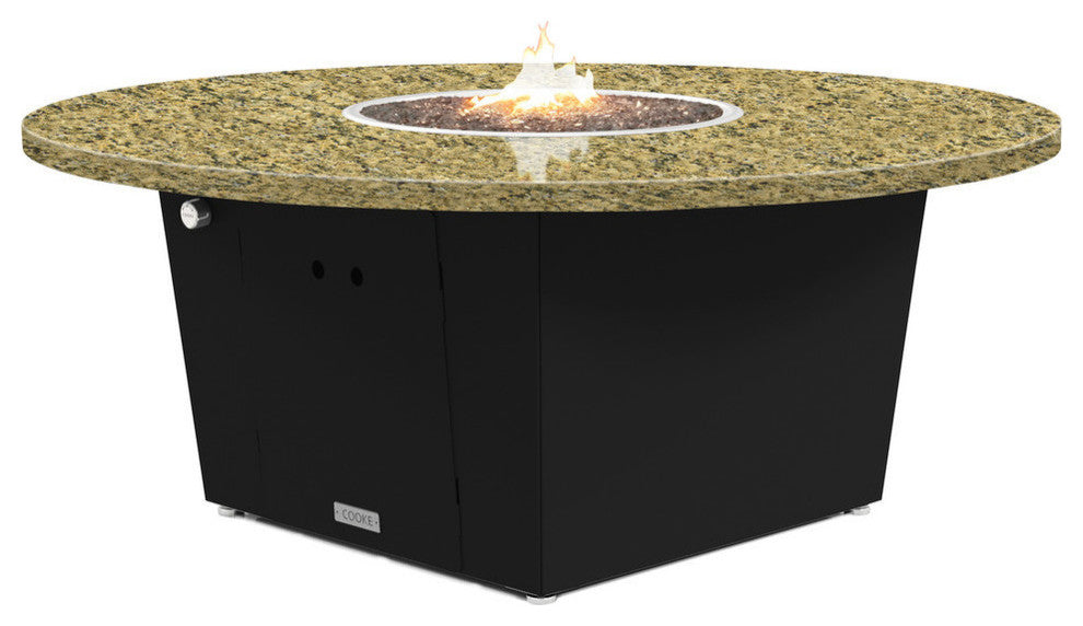Fire Pit Table 55"D, Propane, Santa Cecillia Granite Top, Black