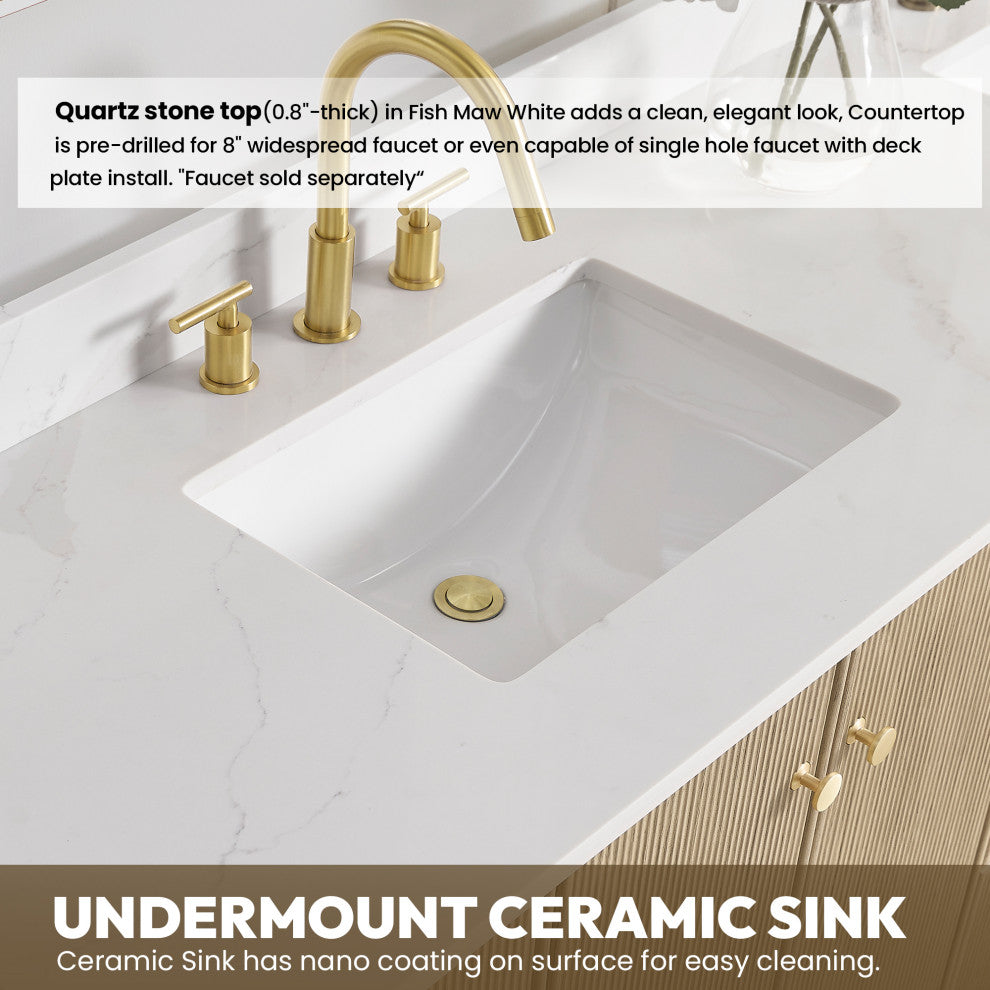 Oza Bath Vanity with Quartz Stone Top, Aged Natural Oak, 48", Single Vanity, No Mirror