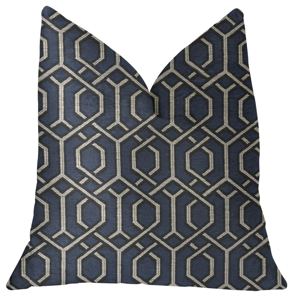 Midnight Padlock Blue, Black and Beige Luxury Throw Pillow, 12"x20"