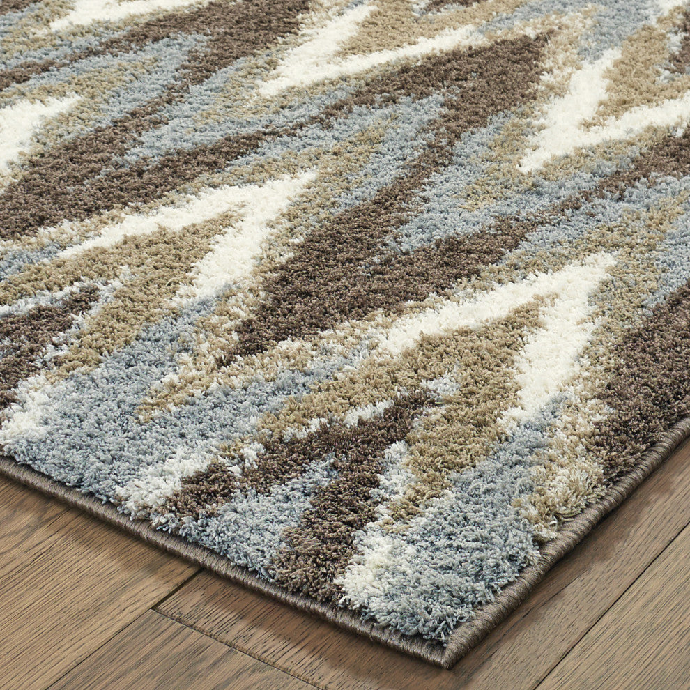 Viviana Chevron Waves Grey/ Taupe Area Rug, 7'10"x10'10"