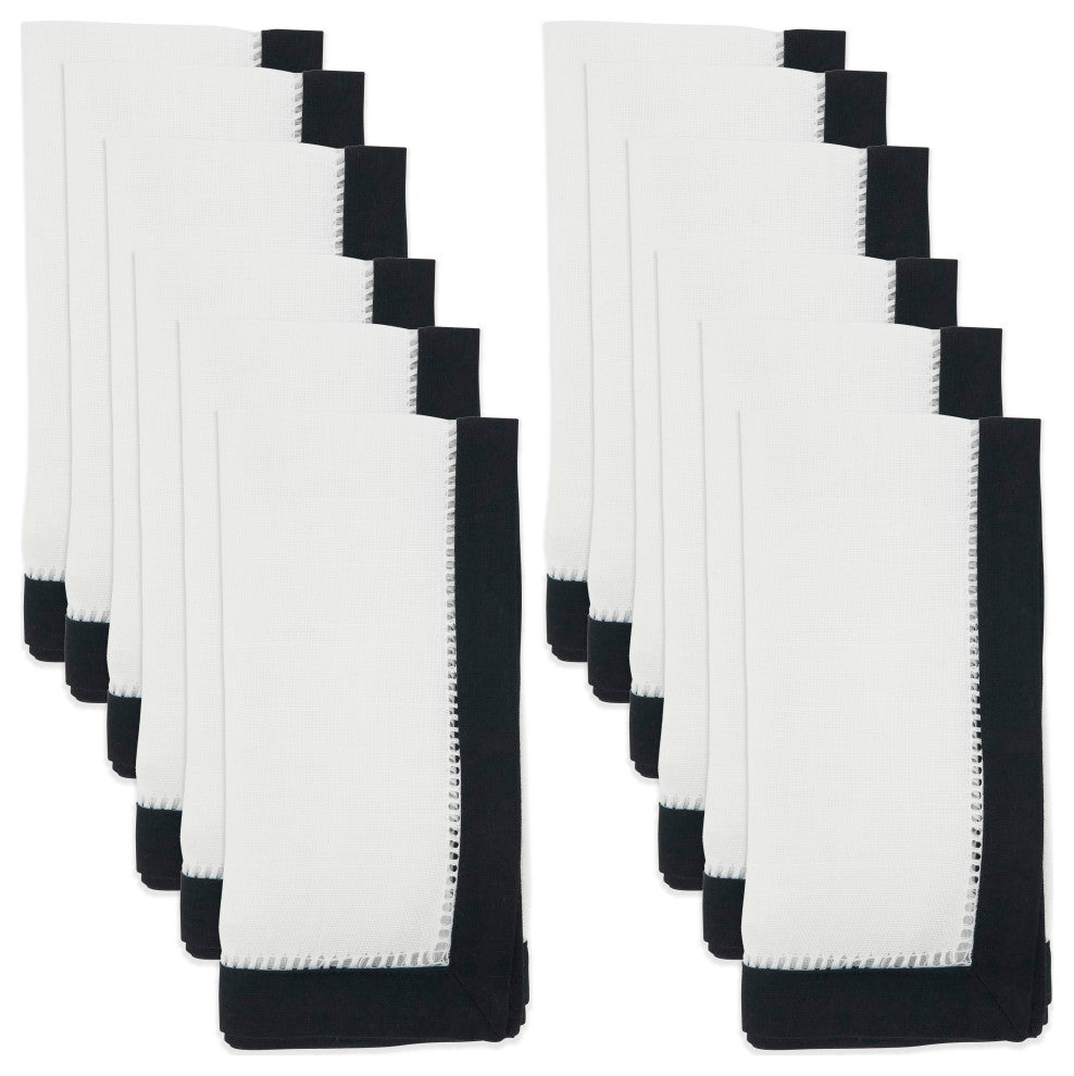 Classic Charm Two-Tone Hemstitch Napkin, Set of 12, Black, 20"