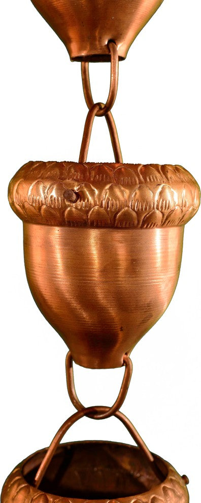 Acorn Cups Copper Rain Chain With Installation Kit, 13'