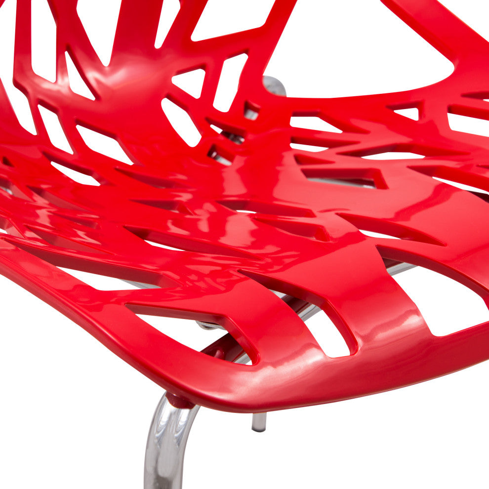 Leisuremod Asbury Plastic Stackable Dining Chair With Chromed Legs, Set of 2, Red