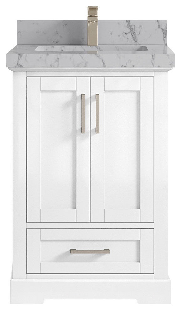 Boston 24 Single Sink Bathroom Vanity, White 2" Venatino Quartz