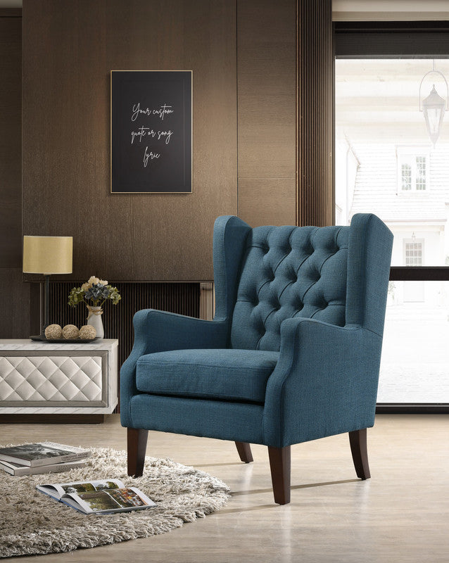 Irwin Linen Button Tufted Wingback Chair, Blue