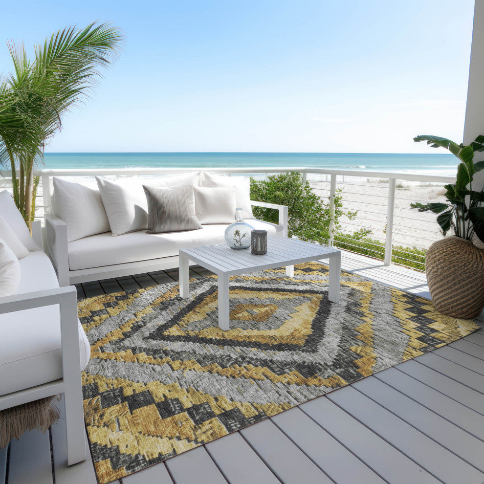 Machine Washable Indoor/Outdoor Chantille ACN1890 Gold 5' x 7'6" Rug