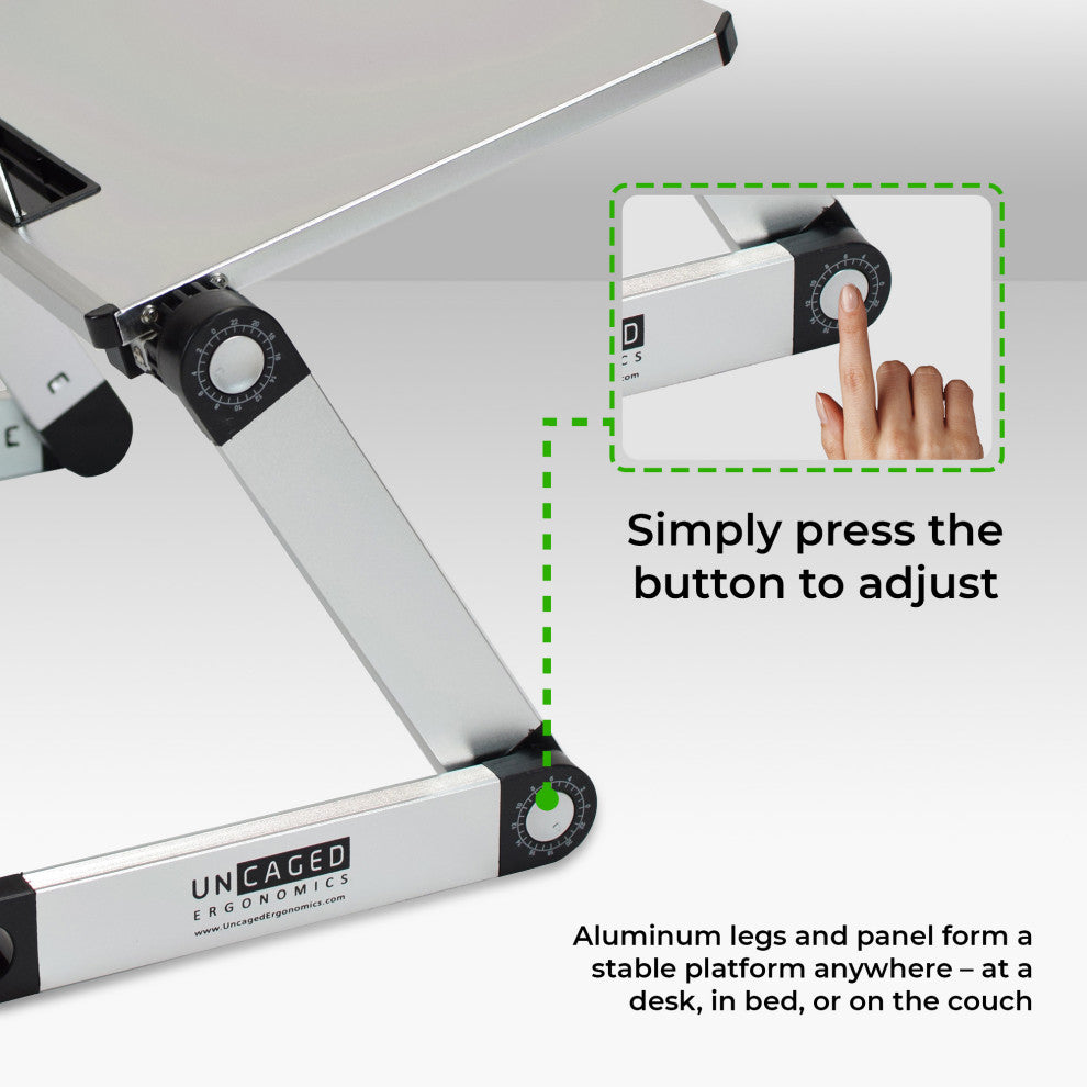 WorkEz Light Adjustable Height/Angle Ergonomic Laptop Cooling Stand, Silver