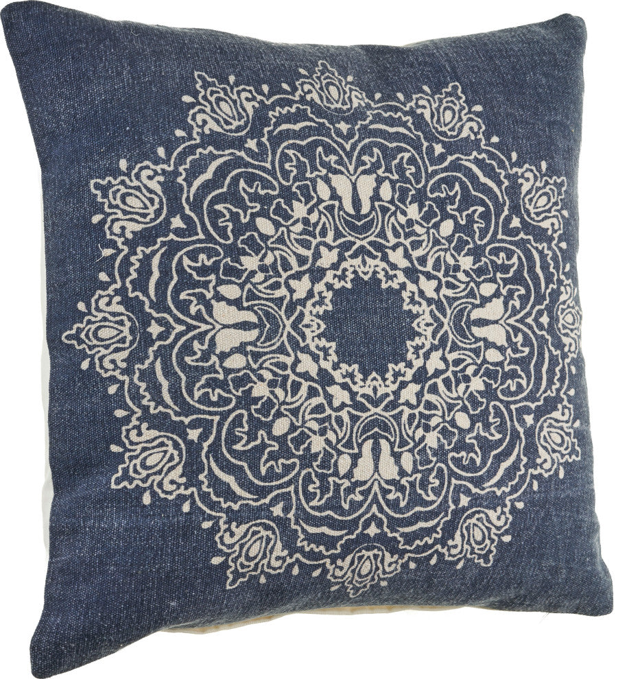Intricate Medallion Cotton Throw Pillow, Navy