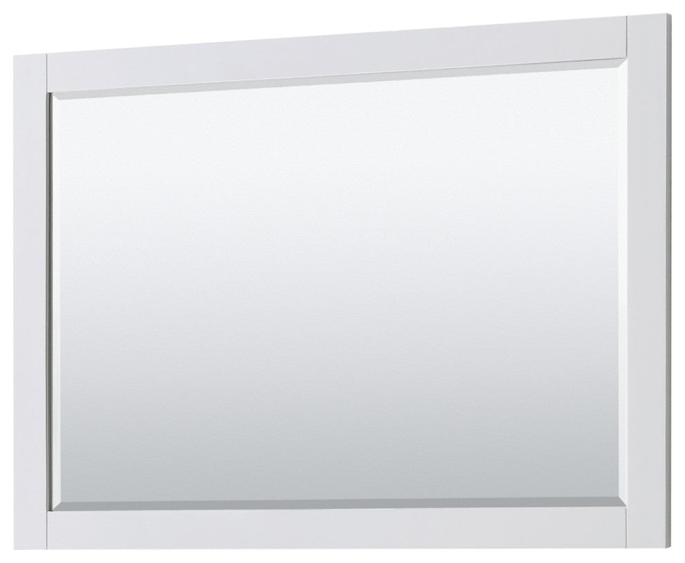 48" Single Bath Vanity, White, Carrara Countertop, Sink, 46" Mirror, Gold Trim