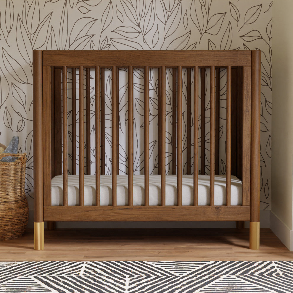 Gelato 4-in-1 Convertible Mini Crib, Natural Walnut & Gold Feet
