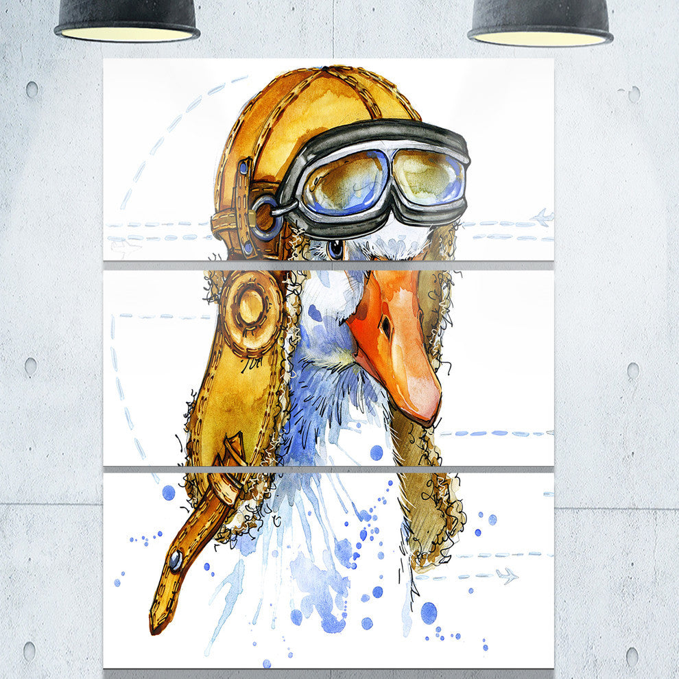 "Funny Goose Aviator Hat" Glossy Metal Wall Art, 3 Panels, 28"x36"