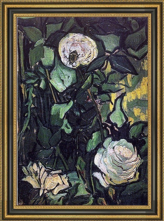 Vincent Van Gogh Roses and Beetle Framed Premium Canvas Print, 16"x24"